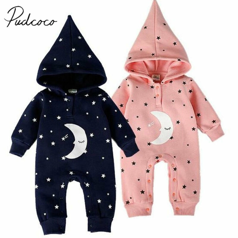 Baby Spring Autumn Clothing Toddler Baby Girls Boy Stars Moon Hooded Jumpsuit Long Sleeve Romper Winter Warm Clothes