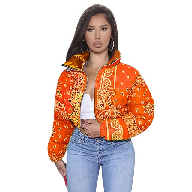Manteau Bandana imprimé Paisley pour femme, veste à bulles, parka chaude, décontractée, fermeture éclair, vêtements d'extérieur, hiver: 3 / M