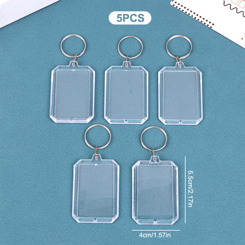 5pcs Blank Photo Frame Keychain Clear Acrylic Keyring Insert Photo Split Key Pendant DIY Key Holder Couple Anniversary: Blue
