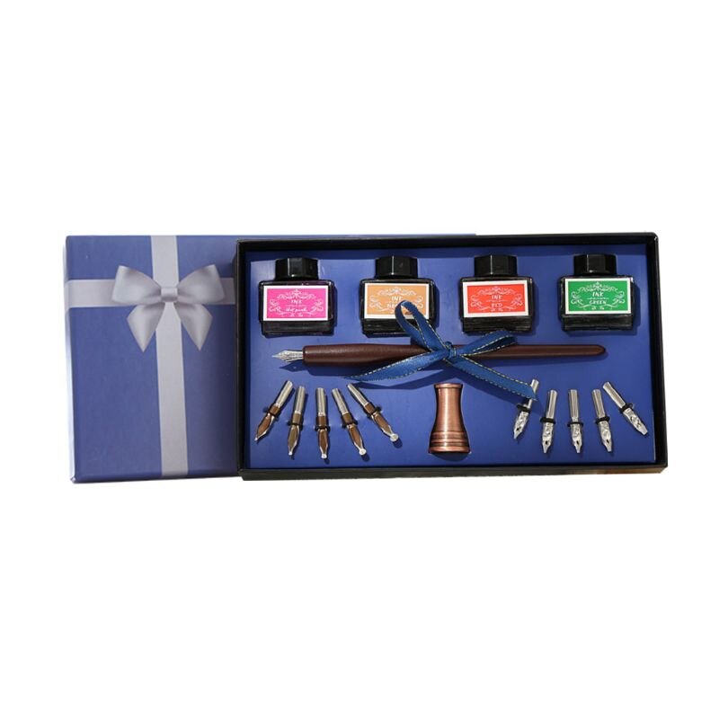 Wooden Caligraphy Dip Pen Hook Line Signature Fountain Pens with Ink Nibs Set Dip Pen Kit Offices School Stationery: C
