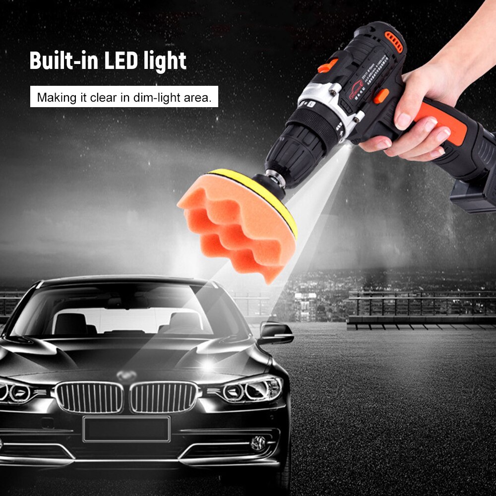 120W Car Polishing Machine Cordless Drill / Driver Kit Polisher Car Buffer Waxer Set Power Screwdriver 1350rpm Variable Speed