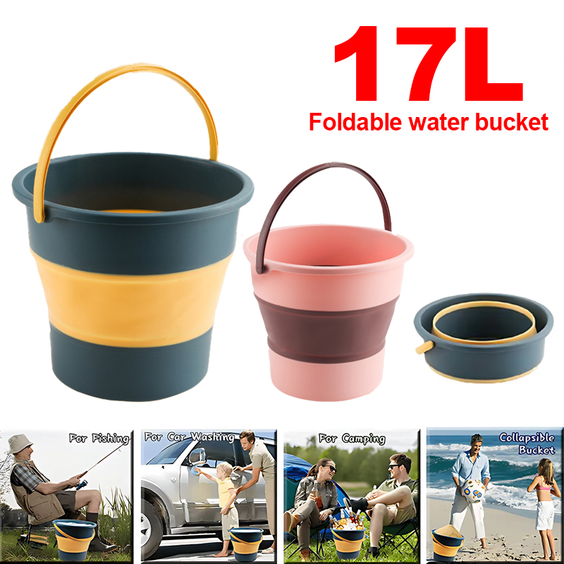17L Portable Folding Bucket Multifunctional Thickened Silicone Bucket for Car Washing and Fishing Camping Folding Bucket