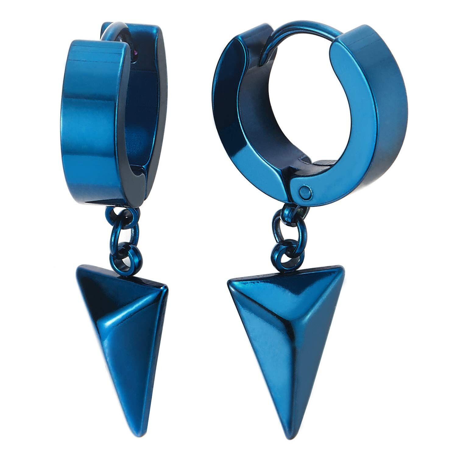 2Pcs Earrings Ear buckle Earring Personality Punk Triangle Spines Cross Boy Male Pendants Earrings: Black Chrome