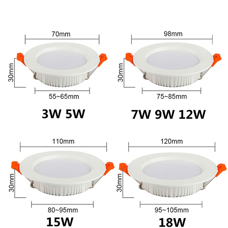 LED Downlights 5W 7W 9W 12W 15W 18W 24W 220V LED Deckeneinbauleuchten 30w Wasserdichte LED-deckenleuchte Zimmer Innenbeleuchtung