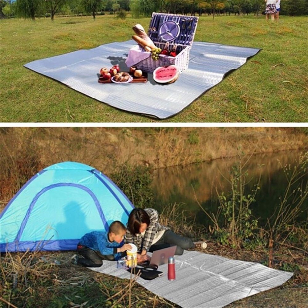 Esterilla portátil de papel de aluminio para pícnic al aire libre, esterilla de playa resistente al agua, esterilla de Camping, manta con bolsillo