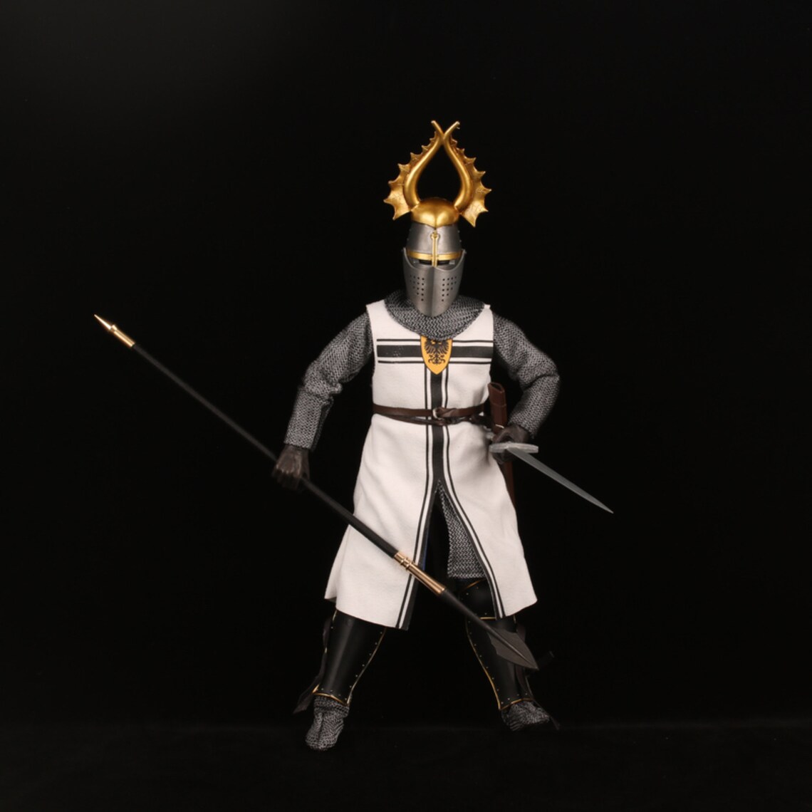 1/6 Scale Miniature Indian Holding Spear, Spartan Spear, #55 Steel Spearhead, Brass Handle with Tie rope