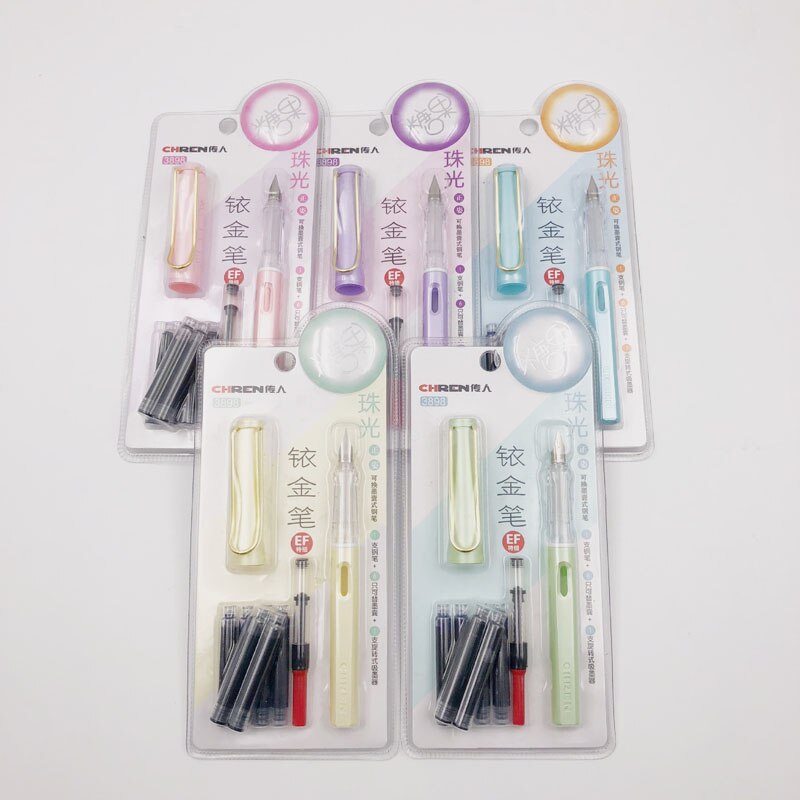 Luxury Erasable Blue Ink Fountain Pen EF 0.38mm Fountain Pen Student School office stationery Supplies ink pens for writ: Random Color  1set