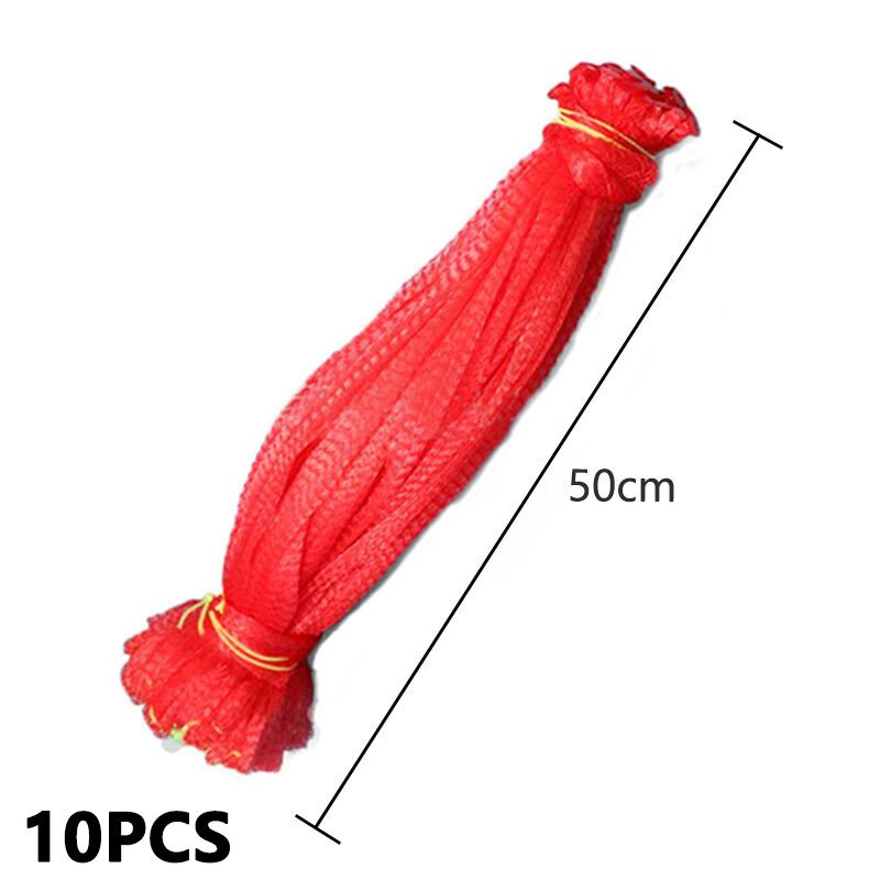 10Pcs Plastic Nylon Mesh Net Bags For Vegetable Fruit Egg Toys Food Storage Packaging Organizer Gardening Growth Mesh Bags: Red-50cm