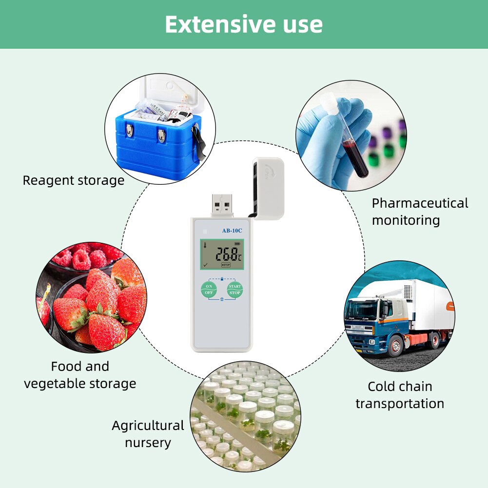 AB-10C High-precision Digital USB Temperature Data Logger -20℃-/+40℃ for Food Medicine Vaccine Refrigerated Transportation