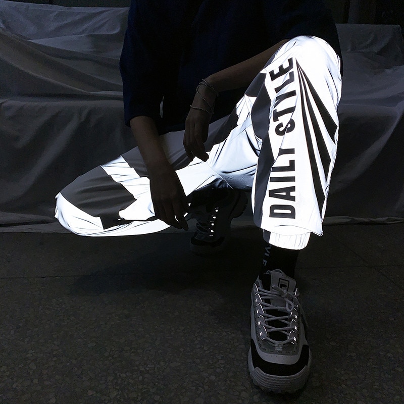 Riinr Zomer Mannen Vrouwen Sweatpant Flash Reflecterende Broek Joggers Hip Hop Dance Show Party Night Jogger Baggy Broek