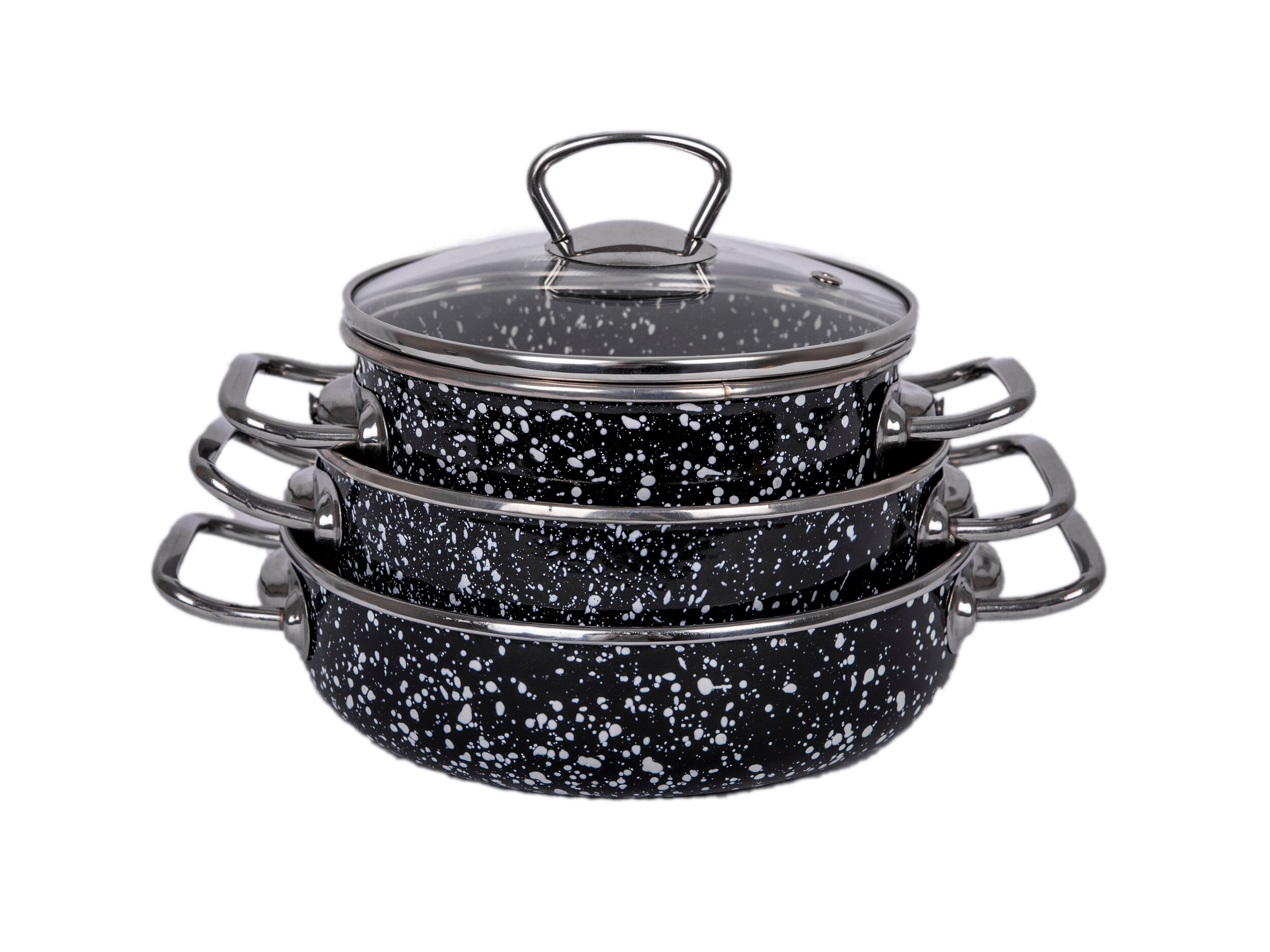 granite cooking pots set 3 mini casserole with glass cover stew pot soup pot milk pot 16/18/20cm