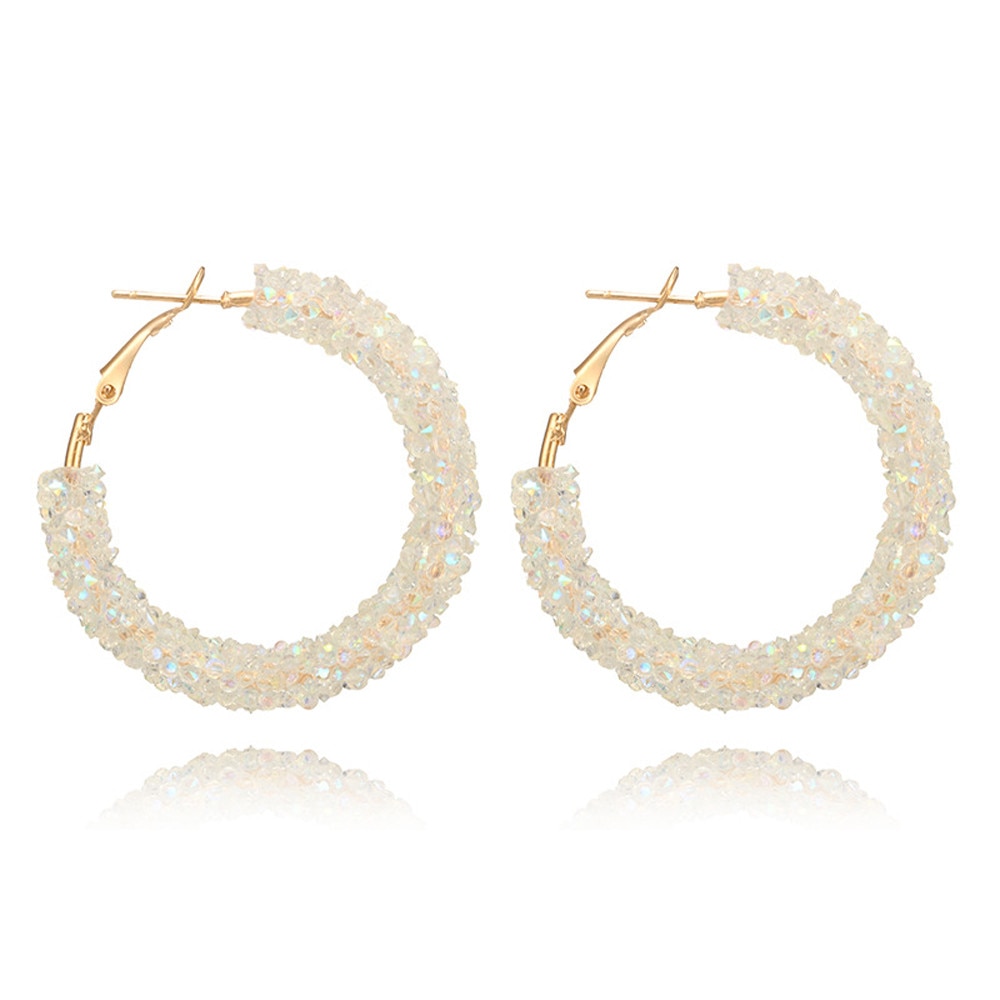 Full Rhinestone Circle Earrings Classic Big Circle Earrings Gold/Silver Color Crystal Hoop Christmas Earrings For Women: WH