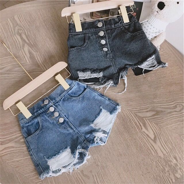Short en denim pour filles, avec bords rugueux et trous, bas à la , P6042