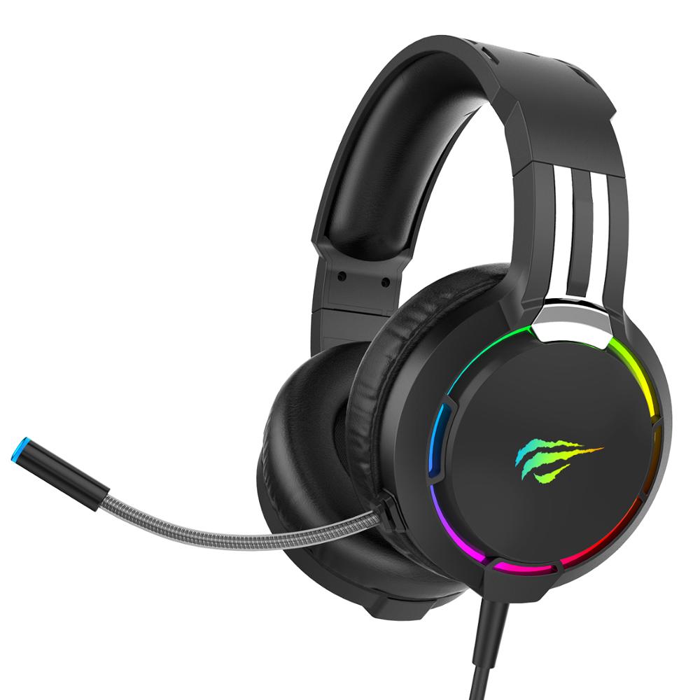 Havit-auriculares con micrófono para Gaming, audífonos profesionales HD con superbase envolvente, retroiluminación RGB, con cable para PC: HV-H2010D