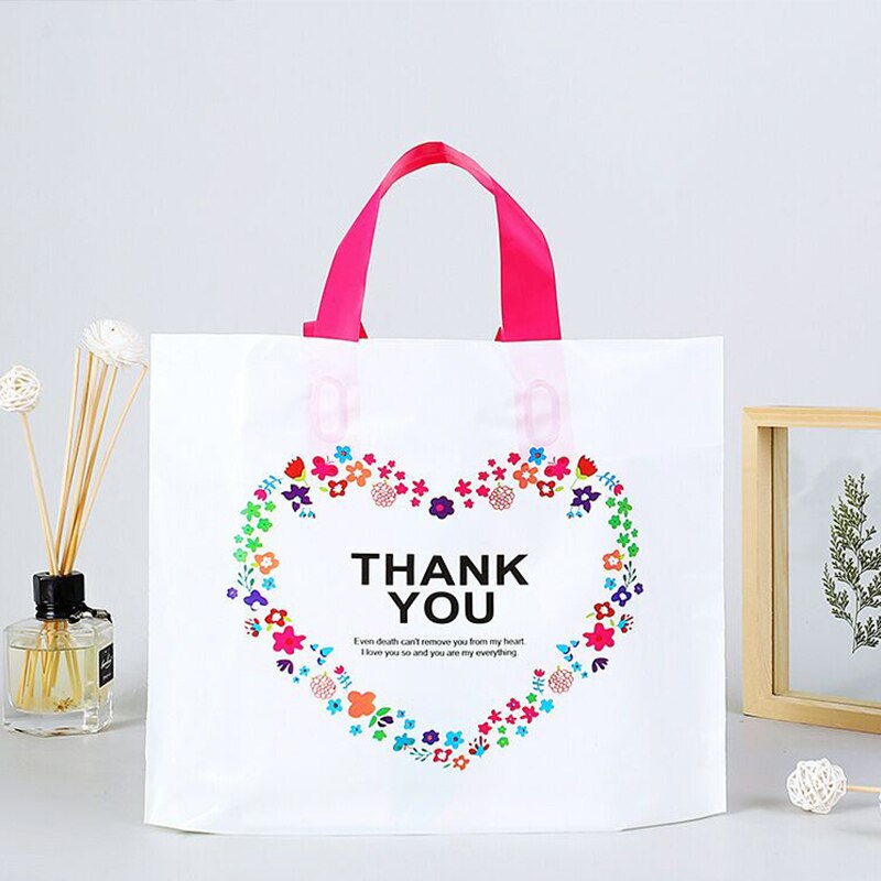 10 Stks/partij Mode Draagtas Dikke Grote Plastic Boodschappentassen Dikke Boutique Kleding Verpakking Plastic Tas Met Handvat: Thank you