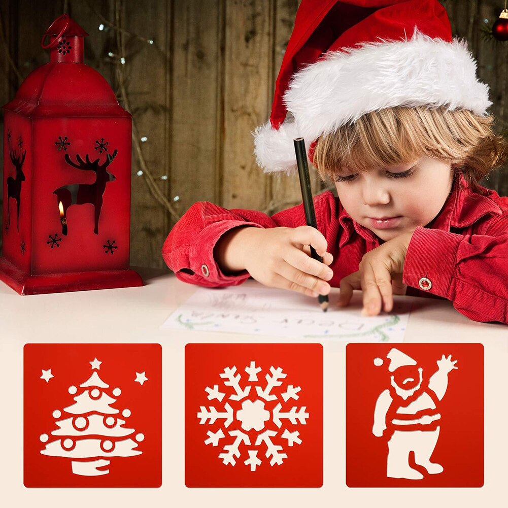 6 st santa snöflinga ängel rita stenciler barn gör-det-själv rita scrapbook mall brevpapper linjal