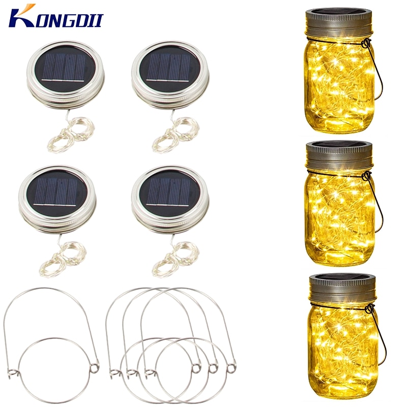 Solar Mason Bottle Jar Lights 20 Led String Fairy Firefly Lights Lids Insert With Handles For Patio Lawn Garden Decor No Jars