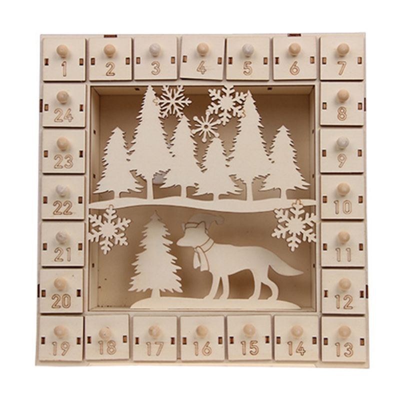 Arbre de noël en bois calendrier de l'avent compte à rebours décoration 24 tiroirs avec lumière LED