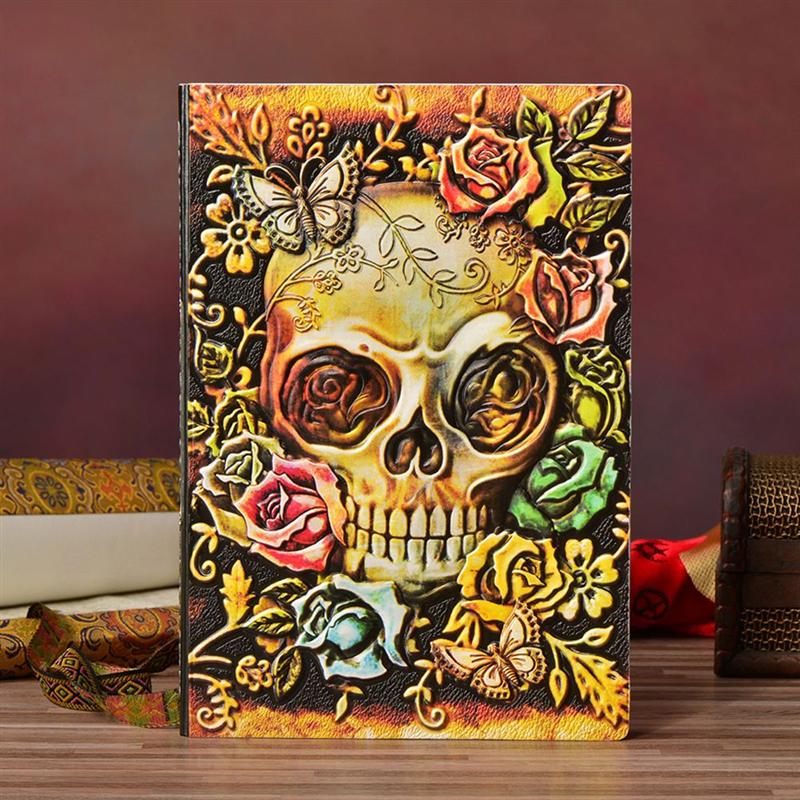 Embossed Skull Pattern Diary Notebook Hardcover PU Notebook Vintage Halloween A5 Diary Book (Random Style)