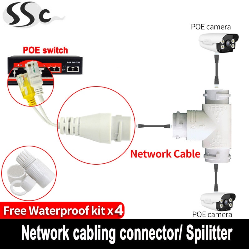 Poe Splitter 2-In-1 Netwerkbekabeling Connector Drie-Weg RJ45 Connector Hoofd Voor Security Camera Installeren