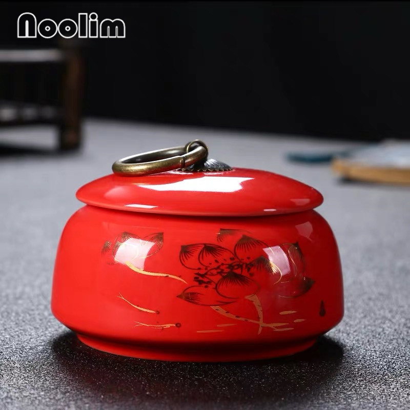 Portable Travel Ceramic Sealed Pot Small Storage Box Household Tea Caddy Canister with Lid Kitchen Spice Jar: A