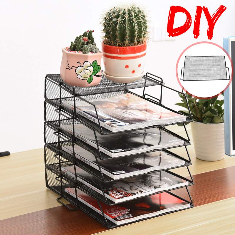 2/3/4 Tiers Metal Mesh Document File Holder Organizer Letter Tray Document Paper Rack Metal Wire Storage Holder for Home Office