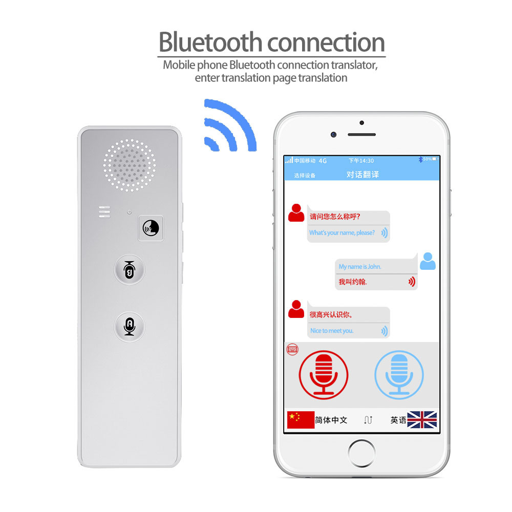 Portable Wireless Smart Translator 70 Languages Two-Way Real Time Instant Voice Translator Bluetooth-compatible APP Translator