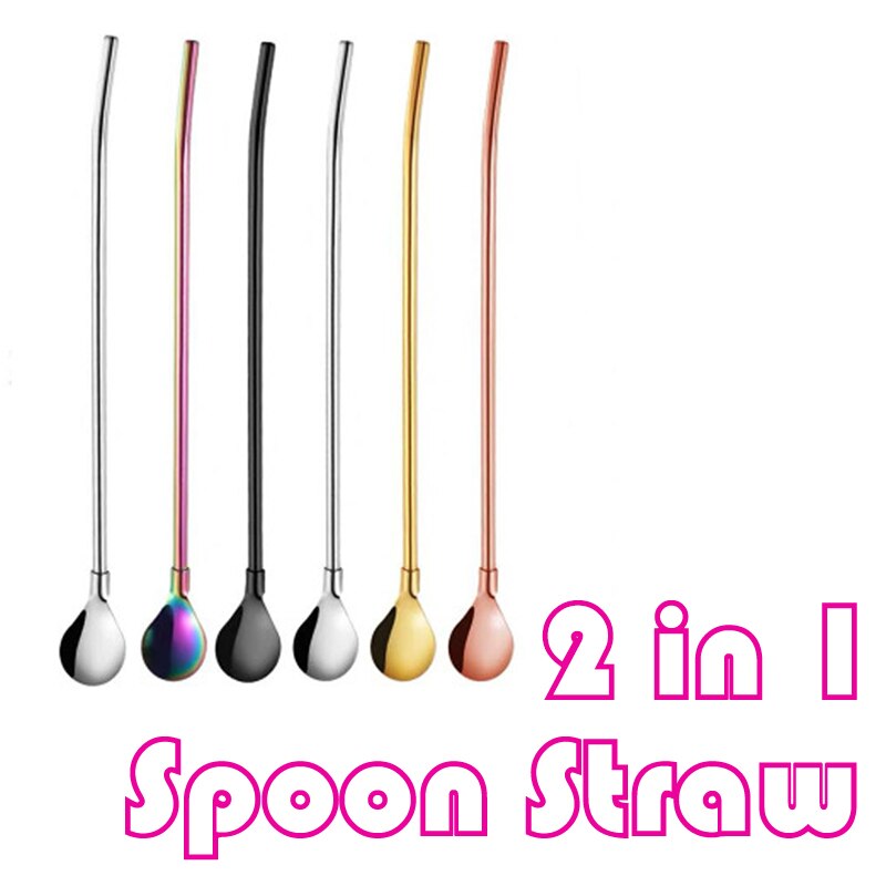 Spoon Straw stainless steel 304 straight drink straw Reusable