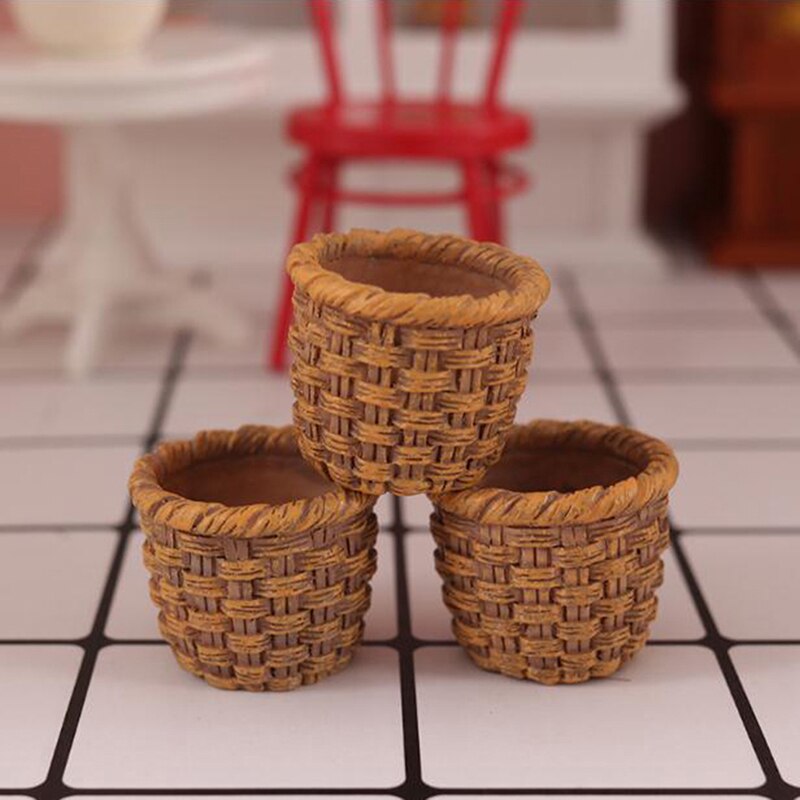 1/12 Mini Cute Dollhouse Rattan Frame Hand-woven Vegetable Food Storage Basket Dolls Miniature Decoration
