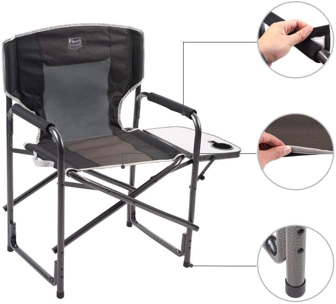 Director's Chair Folding Aluminum Camping Portable Lightweight Chair Supports 135kg with Side Table Outdoor, nature hike chair