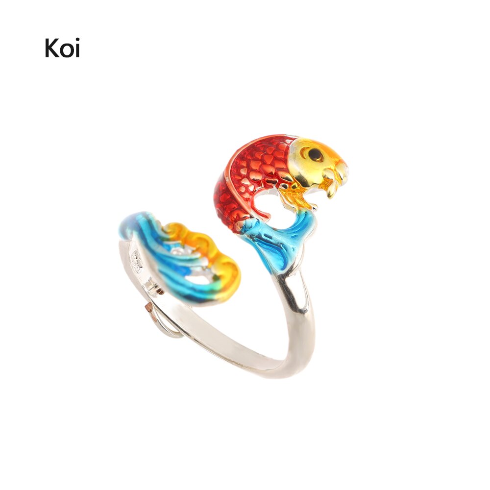 Painted Koi Peacock Crochet Loop Adjustable Open Ring Thimble Yarn Guides Sewing Hook Finger Wear Knitting Tools Accessories: Koi
