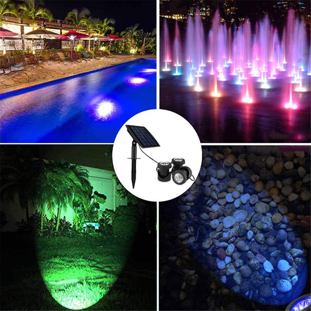 RGB Solar Powered LED Submarine Light Underwater Projector Spotlight IP68 Waterproof Lamp for Pond Garden Landscape Park