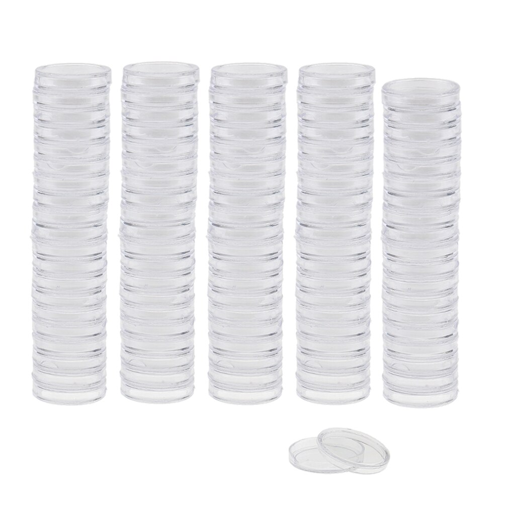 100Pcs Clear Ronde Plastic Coin Capsules Container Opslag Houder Case 19/22/28/30/37/38Mm Craft Collecties Home Decoratie