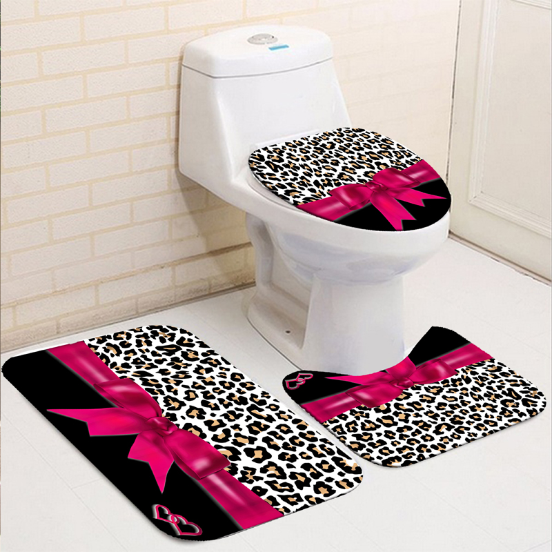 Waterproof Bath Shower Curtain Sets Toilet Seat Cover Non-Slip Bath Mat Rug Carpet Bathroom Decor Polyester Fabric Washable: Bathroom Rug Mat-3Pc