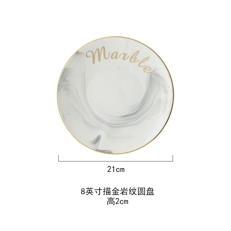 1pc glod marmor keramisk aftensmad tallerken ris salat nudler skål suppe tallerkener bakke porcelæn servise sæt hjem service: 8 tommer plade