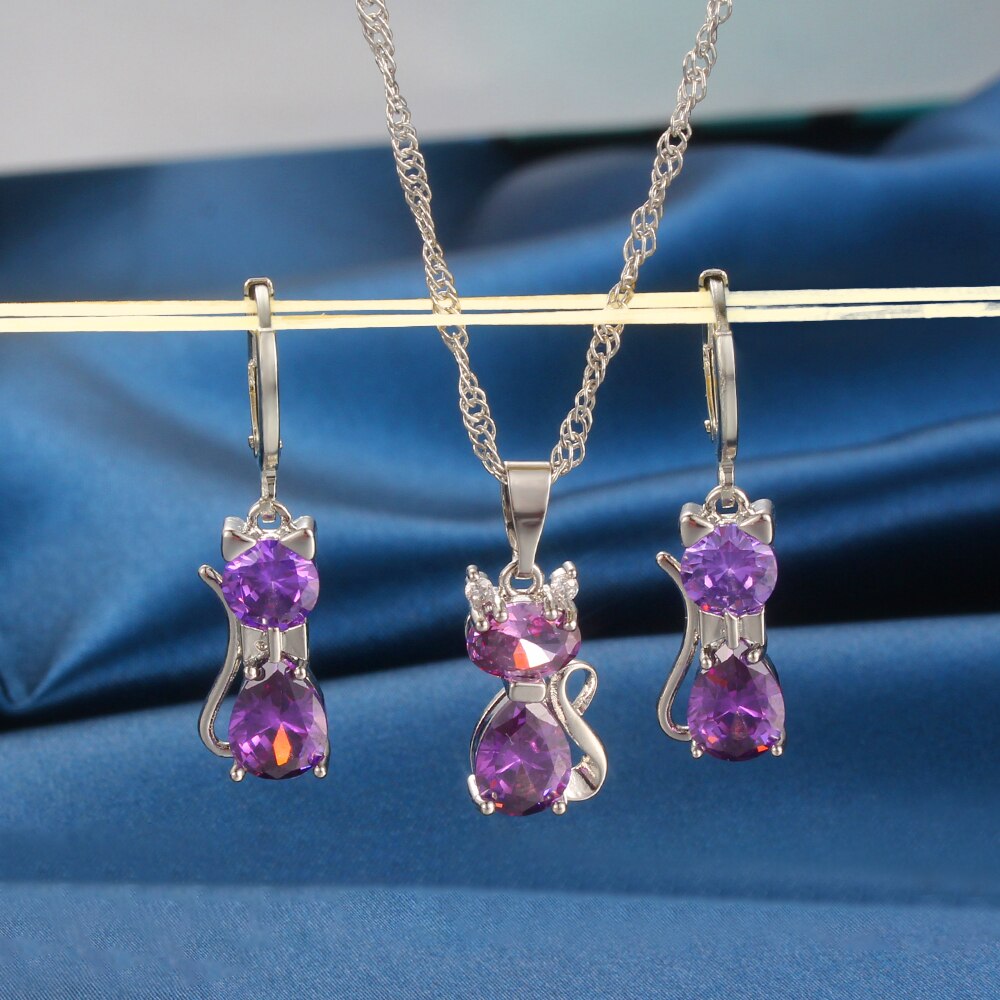 Ensemble de bijoux en zircone cubique pour femmes, boucles d'oreilles de mariage, collier pour Couple, d'anniversaire pour petite amie: Default Title