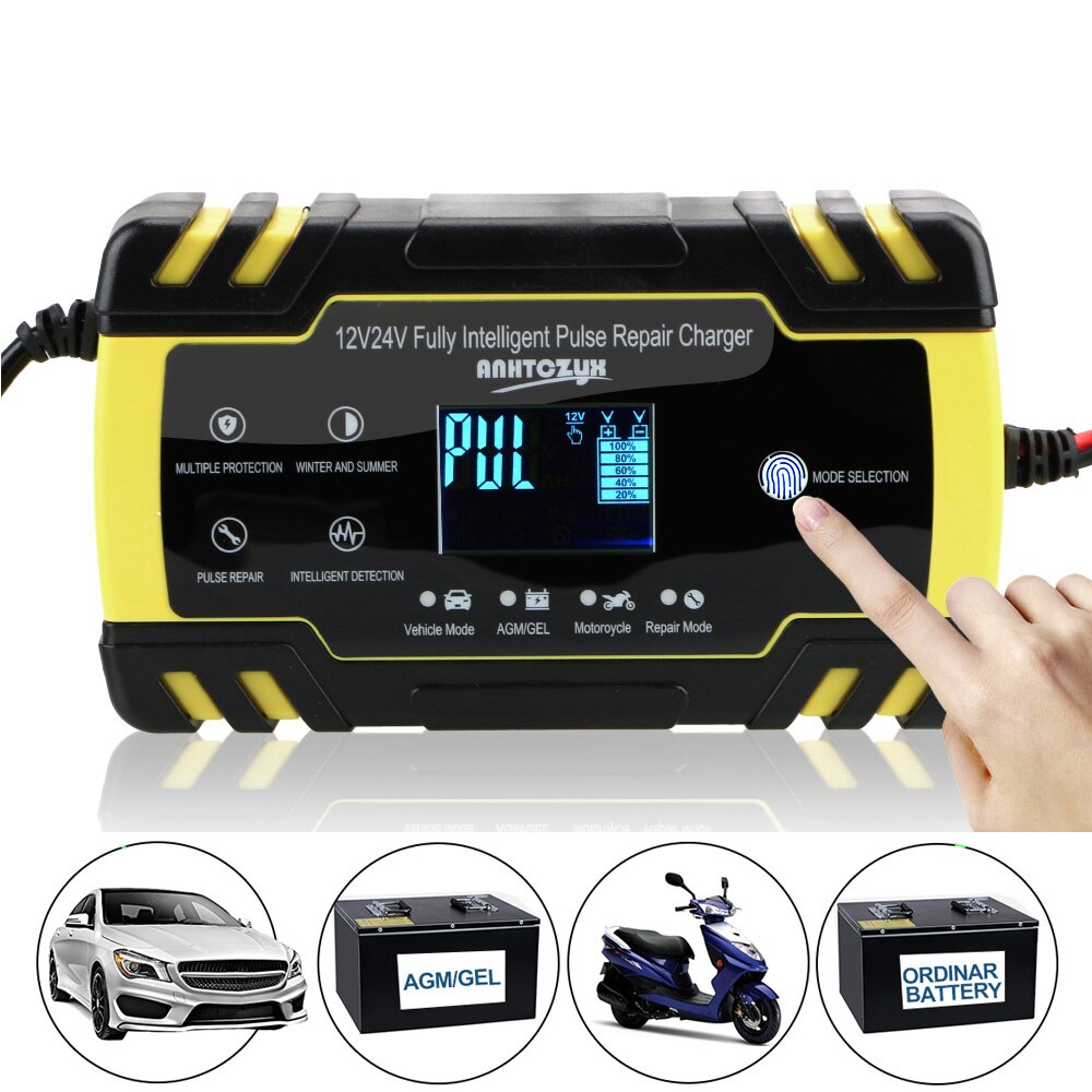 Auto Acculader Volledige Automatische Puls Reparatie 12V-24V 8A Digitale Display Nat Droog Lood-zuur Batterij-Charger Snelle Power Opladen