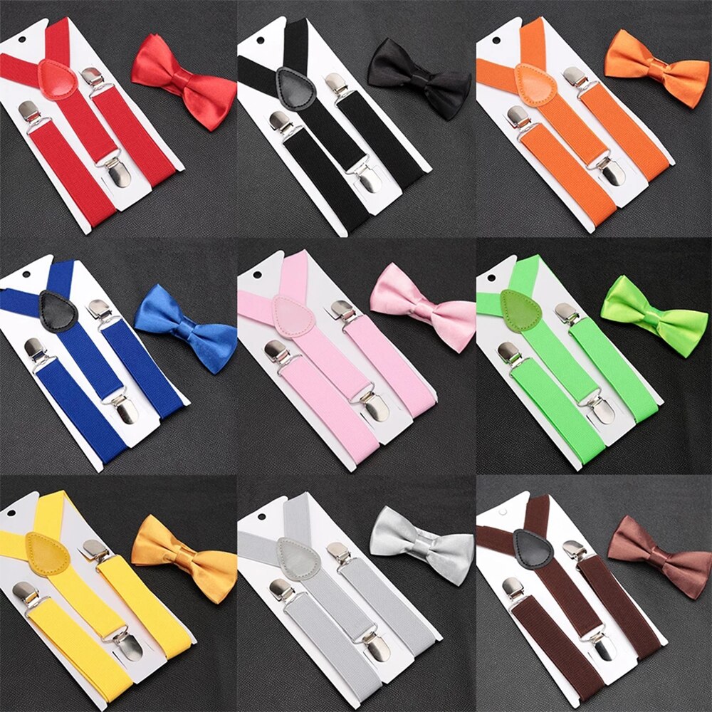 Kids Suspenders with Bowtie Children Bow Tie Set Boys Braces Girls Adjustable Suspenders Baby Wedding Ties Accessories