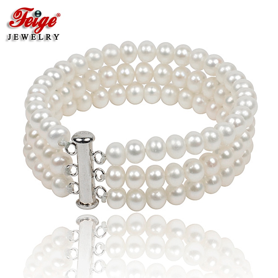 Classic Multilayer Wit Natuurlijke Zoetwater Parel Armbanden Voor Vrouwen Party Fijne Sieraden Feige