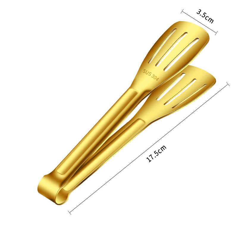 Anti-Scald Food Tongs Steak Bread Serving Clip Stainless Steel Buffet Heater Clamp Barbecue Cooking Tools Kitchen Accessories: 17.5cm Gold