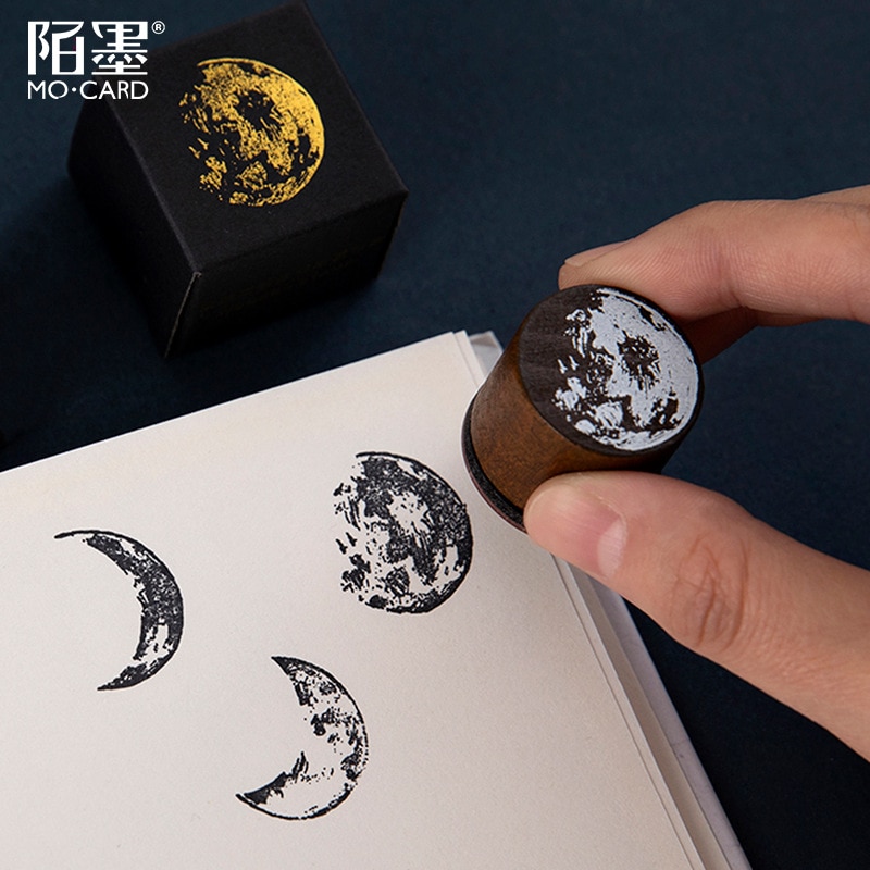 Planet Moon Series Mini Cute Wooden Rubber Stamps Diy Diary Stamps Set For Diy Craft Card Making Planner Scrapbooking
