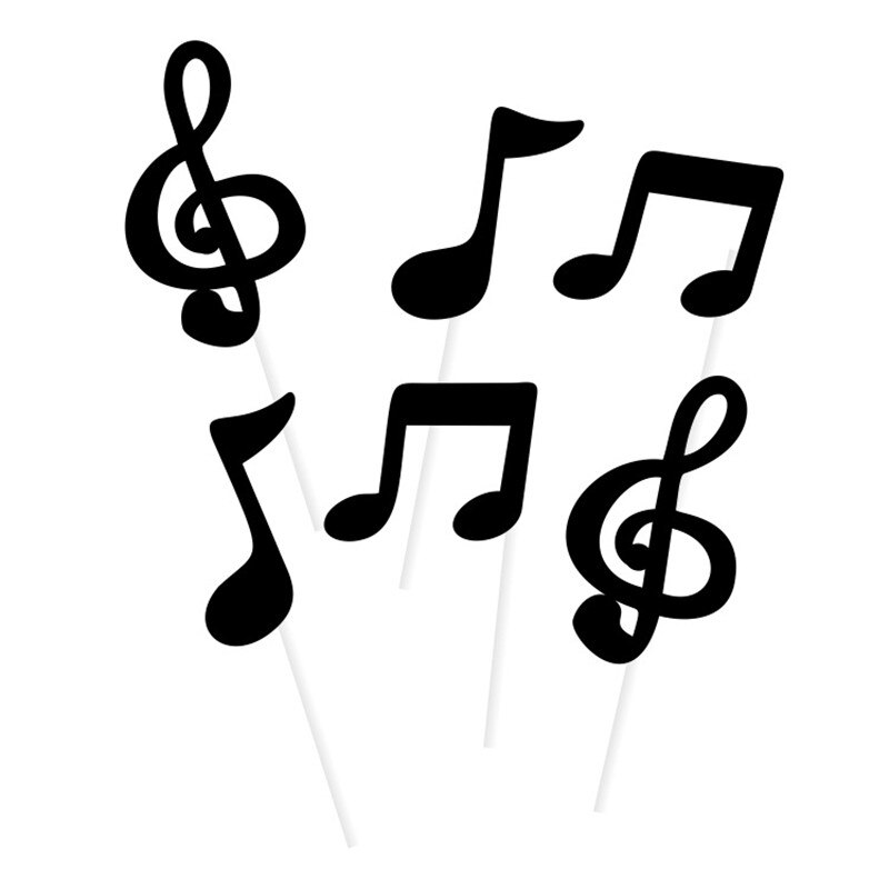 6pcs/set Black Gold Music Notes Cake Topper Cartoon Theme Music Party Kids Birthday Party Cupcake Topper Decorations