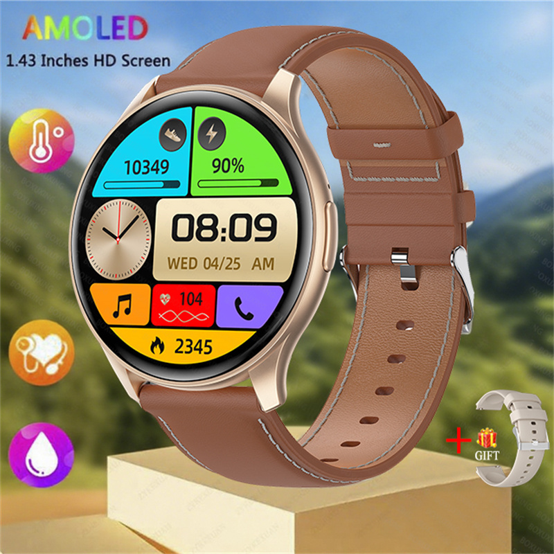 2025 novo para xiaomi huawei 1.43 polegadas bluetooth chamada smartwatch feminino masculino amoled 466*466 hd pixel display smartwatches senhoras: Azul