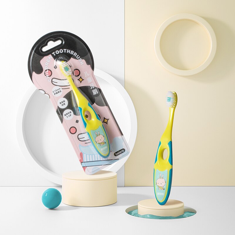 Beiens Baby Toothbrush Kids Silicone Brush children Training Tooth brush Dental Oral Care baby Items with Cartoon Pattern: Yellow