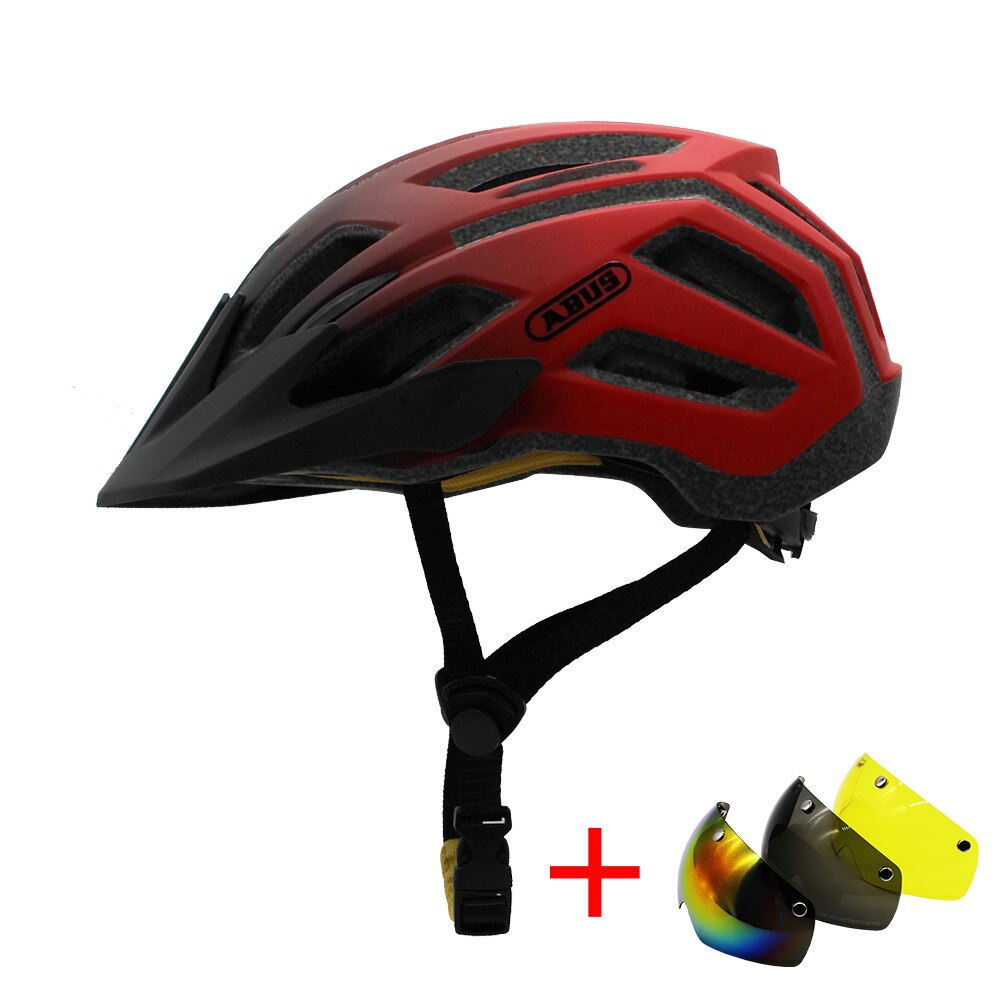 Bicycle Helmet Men EPS Integrally-molded Breathable Cycling Helmet Women Goggles Lens Aero MTB Road Bike Safety Helmet: black red 3lens