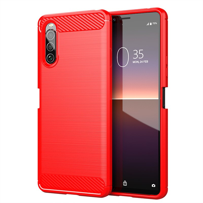 Pour Sony Xperia 10 II étui souple en Fiber de carbone étui de téléphone pour Sony Xperia 1 II antichoc Protection complète pare-chocs en Silicone: Xperia 1 II / Rouge