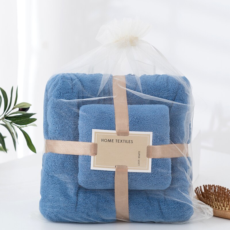 Microfiber Handdoek Set Coral Fleece Absorberende Haar Zwemmen Gezicht Hand Badhanddoek Sets Microvezel Badkamer Handdoeken Sets: Blauw
