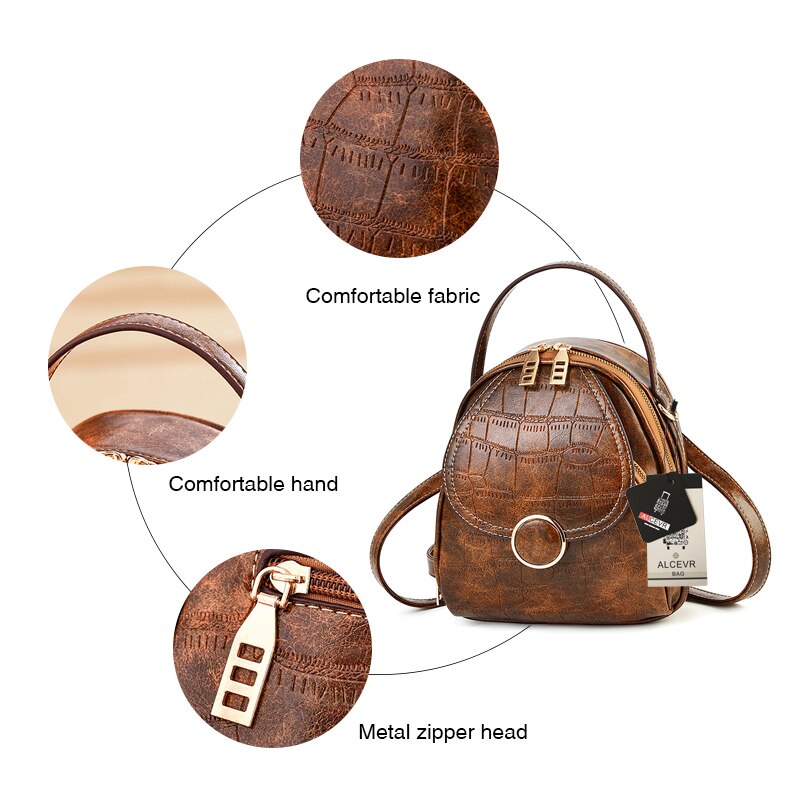 Mochila de couro pu de ombro feminina, multifunção, pequena, para escola, para adolescentes