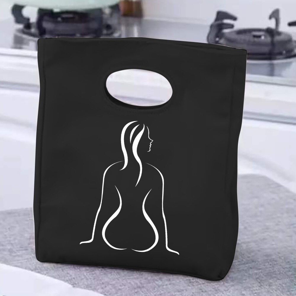 Lunch Bag Handle Insulation Cooler Bag Lunch Box Picnic Travel Portable Food Storage White Picture Printed Thermal Food Bag: Silver