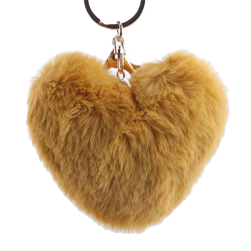 Llaveros para chica juguete de ornamento bebé niños niñas Corazón de amor juguetes de peluche suaves bola de peluche llavero de Metal llaveros para niños juguete para: yellow